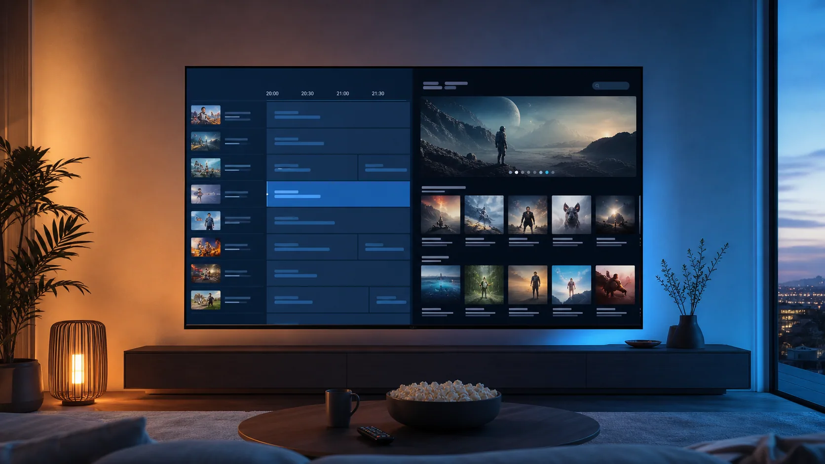 Smart television interface comparing a live programme guide with video on demand